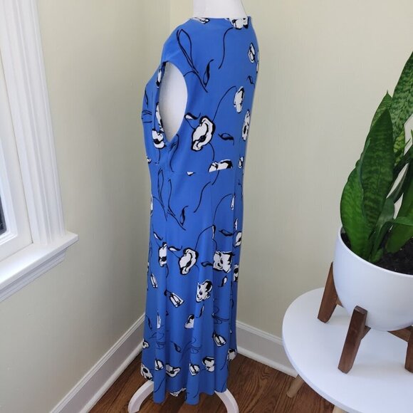 Evan Picone Black Label Floral Knee Length Dress V-Neck Sleeveless Blue Size 14 - Picture 4 of 14